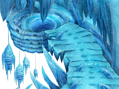 Cartoon Icy Cave Scene With Frozen Staircase And Hanging Icicles 3d model