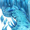Cartoon Icy Cave Scene With Frozen Staircase And Hanging Icicles