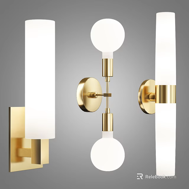 Modern Gold Wall Sconces With White Lampshade And Round Base Design 3d model 