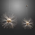 Modern Two Golden Explosion Like Chandeliers Against Dark Background 3d model