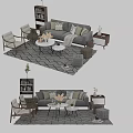 Modern Sofa Coffee Table Set With Chairs Rug Side Table And Throw Pillows 3d model