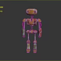 Vintage Colorful Robot Figure With Yellow Red Green Parts And Metal Joints
