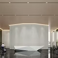 Modern Lobby Reception Desk with White Counter Marble Walls and Elegant Lighting Design