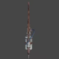 Homemade Rusty Weapon Featuring Green Canister Black Hose and Red Metal Parts