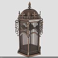 Vintage Copper Lantern With Octagonal Frame Ornate Ironwork Spire Top And Hollow Out Patterns