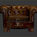 Classic Brown Leather Single Seater Sofa With Tufted Design Rolled Arms And Wooden Legs