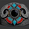 Ornate Silver Ring With Black Gemstone Blue Red Geometric Patterns And Detailed Engravings 3d model