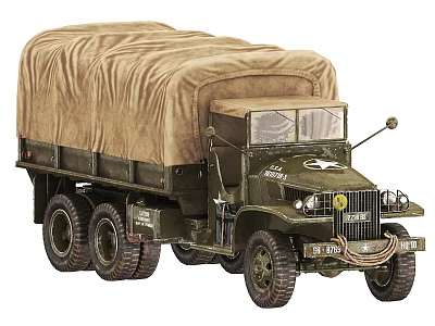 Vintage Military Cargo Truck With Green Body Canvas Covered Bed And Military Insignia 3d model