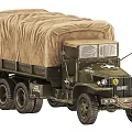 Vintage Military Cargo Truck With Green Body Canvas Covered Bed And Military Insignia