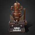 Steampunk Style Kitchen Appliance with Copper Pipes Gauges and Keyboard Panel Design 3d model
