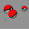 Shiny Red And White Poké Balls On Reflective Surface With Cables 3d model