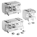 Stylish Modern Kitchen Appliances Featuring Red Black Silver Coffee Machines With Coffee Cups And Pastries