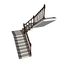 Modern Turning Staircase Design With Wooden Railing And Gray Steps