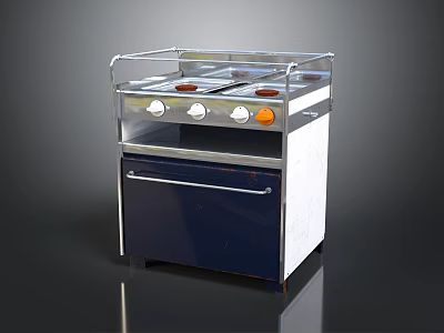 Retro Kitchen Stove Appliance With Four Burners And Blue Cabinet Drawer Design 3d model