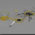 Playground Equipment With Circular Structures Yellow Platforms Slide And Net Climbing 3d model