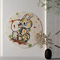 Colorful Round Rug With Cute Cartoon Rabbit And Maple Leaf Patterns 3d model