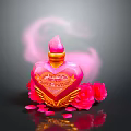Heart Shaped Pink Medical Device With Golden Decorations And Rose Petals