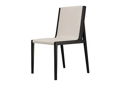 Modern Minimalist Dining Chair With Black Frame And Light Beige Upholstery 3d model