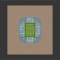 Modern Football Stadium 3D Model With Green Lawn Blue Stands And White Roof Structures