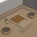 Minimalist Room Corner Wooden Low Coffee Table Board Game Round Cushions On Woven Rug