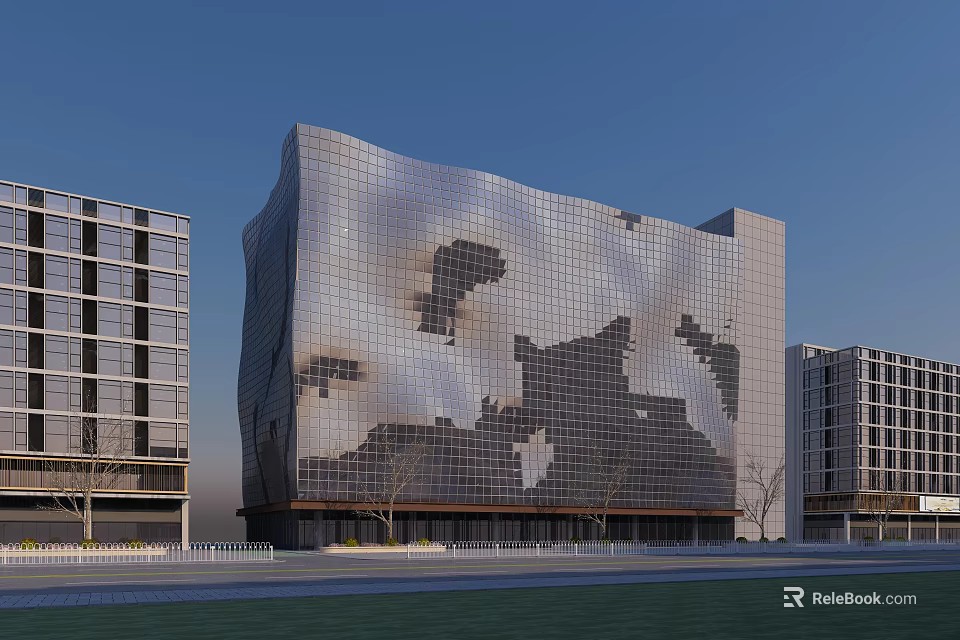 Modern Architectural Office Building With Irregular Glass Curtain Wall Facade 3d model 