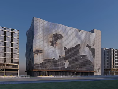 Modern Architectural Office Building With Irregular Glass Curtain Wall Facade 3d model
