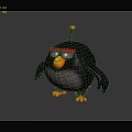 3D Character Black Bird Featuring Red Eyebrows Yellow Beak Orange Claws and Angry Expression 3d model