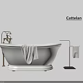 Cattelan White Bathtub With Brass Faucet And Towel Rack In Bathroom