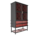 Elegant Chinese Style Wine Cabinet With Lattice Design Red Black Drawers And Doors