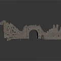 Ancient Stone Architectural Components Featuring Ruined Arch And Wall Fragments 3d model