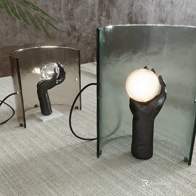 Artistic Modern Table Lamp With Hand Shaped Base And Transparent Glass Shade 3d model 