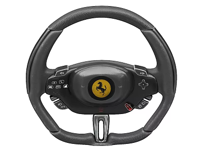 Premium Black Leather Ferrari Steering Wheel With Control Buttons And Logo 3d model