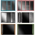 Modern Casement Windows With Red Blue Gray Frames And Open Sashes 3d model