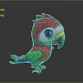 Cute Cartoon Parrot with Red Head Green Wings Blue Tail Big Eyes and Colorful Beak