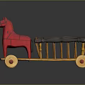 Electric Toy Horse Cart with Red Yellow Wooden Frame and Wheels for Kids Play