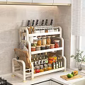 Kitchen Storage Rack With Spices Grains Jars And Knives For Organized Countertop