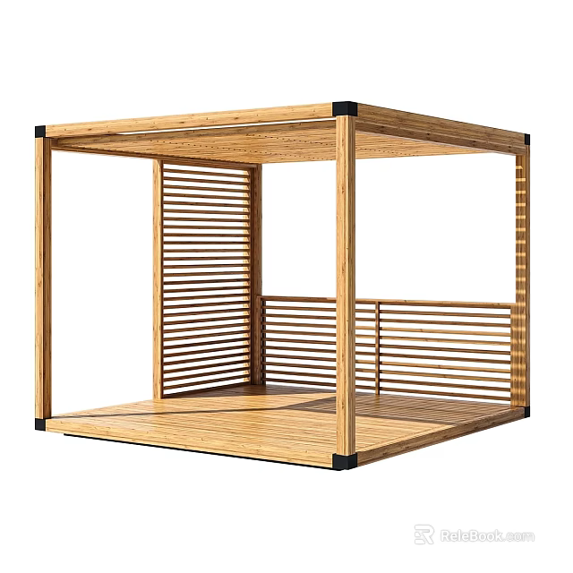 Wooden Garden Pergola With Slatted Design And Outdoor Platform Structure 3d model 