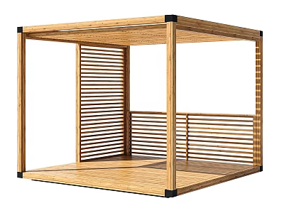 Wooden Garden Pergola With Slatted Design And Outdoor Platform Structure 3d model
