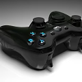 Black Game Controller With Blue Illuminated Buttons And Ergonomic Design For Entertainment Gaming