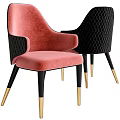 Elegant Pink And Black Dining Chairs With Velvet Upholstery Quilted Design And Gold Legs