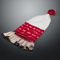Traditional White Hat With Red Decorative Band White Patterns Bottom Fringes And Top Red Pom-Pom