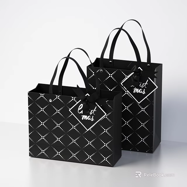 Stylish Black Shopping Bags with Diamond Pattern and Et Moi Text for Daily Use 3d model 