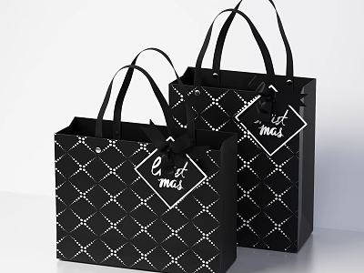 Stylish Black Shopping Bags with Diamond Pattern and Et Moi Text for Daily Use 3d model