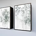Bamboo Plant Paintings In Black Frames For Modern Interior Wall Decor 3d model