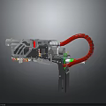 Futuristic Sci Fi Weapon With Gray Body Red Curved Tube And Green Indicators