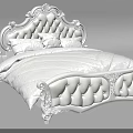 Elegant White Double Bed With Carved Upholstered Headboard And Decorative Footboard