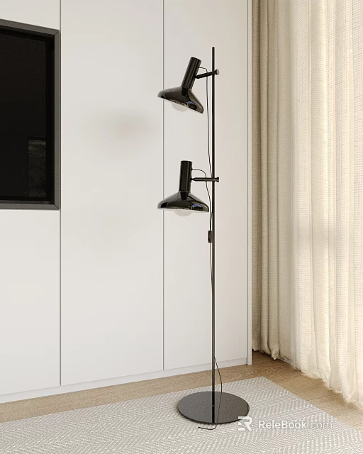 Black Floor Lamp In Modern Interior With White Wall And Curtains 3d model