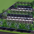Orderly Garden Landscape With Arranged Structures Green Plants Trees And Pathways