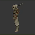 Fantasy Warrior Character In Ornate White And Brown Armor With Golden Accents And Green Gemstones