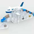 Airplane Shaped Playground Equipment With Blue Brown Slides And Cloud Decorations